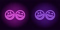 Purple and violet neon laughing emoji, fool day