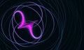 Purple violet neon twirl as part of glowing rings of spiral fading in dark deep 3d space. Royalty Free Stock Photo