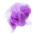 Purple Violet Organza fabric flying in curve shape, Piece of textile blue sky organza fabric throw fall in air. White background Royalty Free Stock Photo