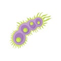 Purple virus with green cells and covered with short flagella. Microorganism under microscope. Flat vector icon