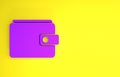 Purple Wallet icon isolated on yellow background. Purse icon. Cash savings symbol. Minimalism concept. 3d illustration