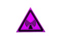 Purple warning sign electromagnetic field on white background