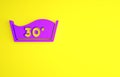 Purple Washing under 30 degrees celsius icon isolated on yellow background. Temperature wash. Minimalism concept. 3d