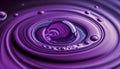 Purple water drop with heart shape in it. Abstract background.