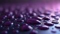 Purple water droplets on dark surface. Abstract background includes macro shot of waterdrops. Wet liquid bubbles of rain create Royalty Free Stock Photo