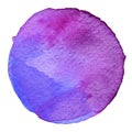 Purple watercolor circle. Stain with paper texture. Design element isolated on white background. Hand drawn abstract template Royalty Free Stock Photo