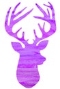 Purple watercolor deer silhouette Christmas card. Hand painting winter animal illustration isolated on white background Royalty Free Stock Photo