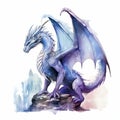 Purple watercolor dragon clipart, colored fairy tale mythological illustration. Symbol of 2024 new year. AI Generated