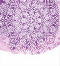 Purple watercolor paint background with white hand drawn round doodles and mandalas.