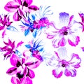 Purple Watercolor Palm. Blue Flower Design. Pink Seamless Painting. Vanilla Hibiscus Illustration. Pattern Wallpaper. Tropical Lea