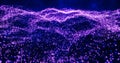 Purple waves from energy particles magical glowing high tech futuristic light