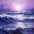 Purple Waves At Sunset: A Realistic Impressionist Oil Painting