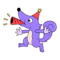 Purple weasel is happily celebrating a birthday, doodle icon image kawaii