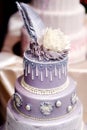 Purple wedding cake decorated with flowers Royalty Free Stock Photo