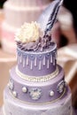 Purple wedding cake decorated with flowers Royalty Free Stock Photo