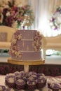 Purple wedding cakes with couple names on top Royalty Free Stock Photo