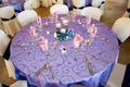 Purple wedding table decorations Royalty Free Stock Photo