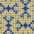 Regular vector grid texture in blue and yellow Optical illusion geometric seamless pattern. Colorful regular vector grid texture.