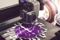 purple white brain sculpture is made by a 3d printer in bright light. detail view. Royalty Free Stock Photo