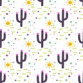 Purple and white cactus desert seamless pattern Royalty Free Stock Photo