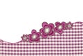 Purple and white checkered fabric with embroidered flowers