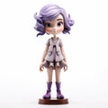 Realistic Toy Figurine Of A Cartoon Girl With Purple Hair