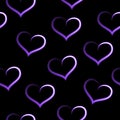 Purple white fading hearts, seamless love pattern, black background.