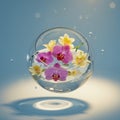 Purple and White Orchids Floating in a Glass Bowl Royalty Free Stock Photo