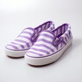 Purple And White Slip On Shoes With Cotton Stripes - Vans Slippers