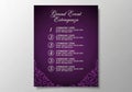 A purple and white wedding program on a wall Royalty Free Stock Photo