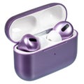 Purple wireless bluetooth plastic headphones Royalty Free Stock Photo