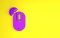 Purple Wireless computer mouse icon isolated on yellow background. Optical with wheel symbol. Minimalism concept. 3d Royalty Free Stock Photo