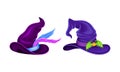 Purple witch hats set. Halloween or carnival costume accessories cartoon vector illustration Royalty Free Stock Photo