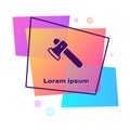 Purple Wooden axe icon isolated on white background. Lumberjack axe. Color rectangle button. Vector Royalty Free Stock Photo