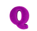 Letter Q of purple wooly font isolated on white background, glamorous concept 3D illustration of symbols