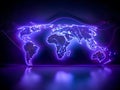 A purple world map illuminated by neon lights Royalty Free Stock Photo