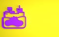 Purple Wrecked oil tanker ship icon isolated on yellow background. Oil spill accident. Crash tanker. Pollution