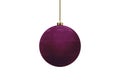 Purple Xmas balls isolated over white background. Xmas Balls with velvet and velours texture. Royalty Free Stock Photo