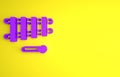 Purple Xylophone - musical instrument with thirteen wooden bars and two percussion mallets icon isolated on yellow