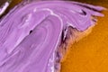 Purple yellow caramel mass. Cooking sweet candy. Handmade sweets. Background of sweet food, candies for the holiday