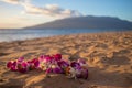 Hawaiian lei on the sand at the beach in Maui Royalty Free Stock Photo