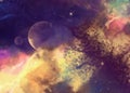 purple and yellow nebula space background and star field in space a nebulae multicolor powder explosion on black