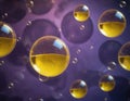 Purple and yellow soap bubbles in paint create an abstract design suitable for a colorful background Royalty Free Stock Photo