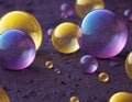 Purple and yellow soap bubbles in paint create an abstract design suitable for a colorful background Royalty Free Stock Photo