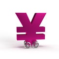 Purple  yen currency symbol on wheels as a car on a white isolated background Royalty Free Stock Photo