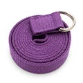 Purple yoga strap with metal d ring for stretching and flexibility Royalty Free Stock Photo