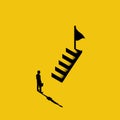 Purposeful businessman on stairs goes to flag
