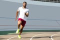 Purposeful healthy young male runner jogging in sportswear