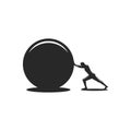 Purposeful man pushes a round stone to achieve his goal, black and white illustration of the ancient Greek myth of Sisyphus Royalty Free Stock Photo