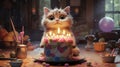 Purr-fect Celebration Joyous Cat Birthday Party with Cake and Friends. Generative AI